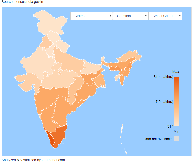 An approach of storytelling with data to pull insights from India map showing christian population