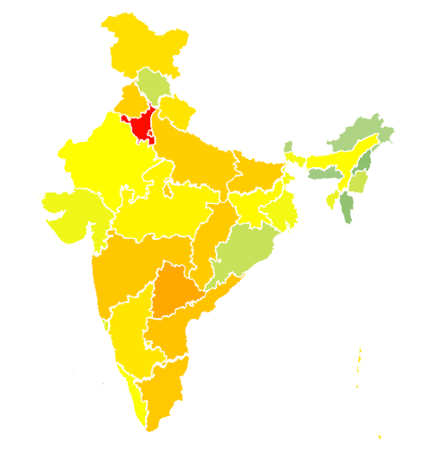 India map showing candidates per lok sabha seat for gramener's general election 2019 data analysis