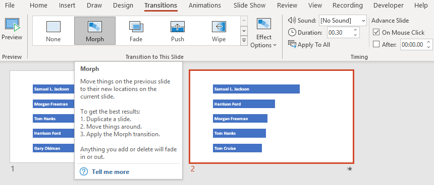 how to do morph transition in PPT